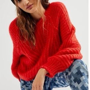 Free People Sz Sm Carter Pullover Sweater Red Hot Cable